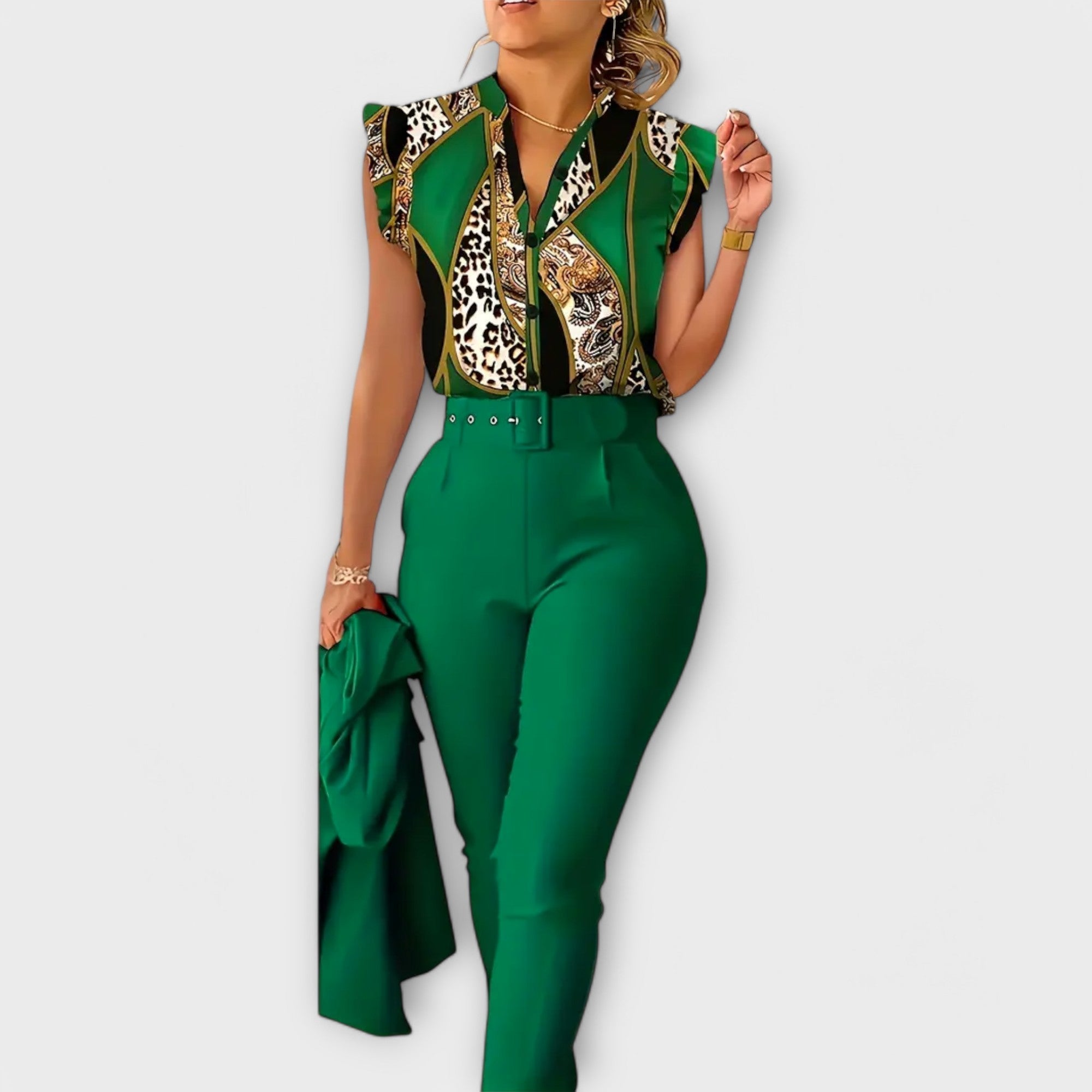 Dwuczęściowy zestaw w panterkę i jednolitym kolorze