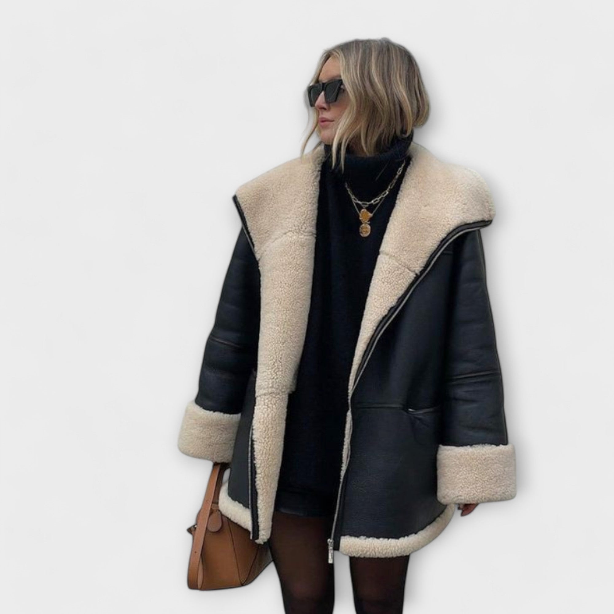 Vikka - Skórzana kurtka z pluszową podszewką