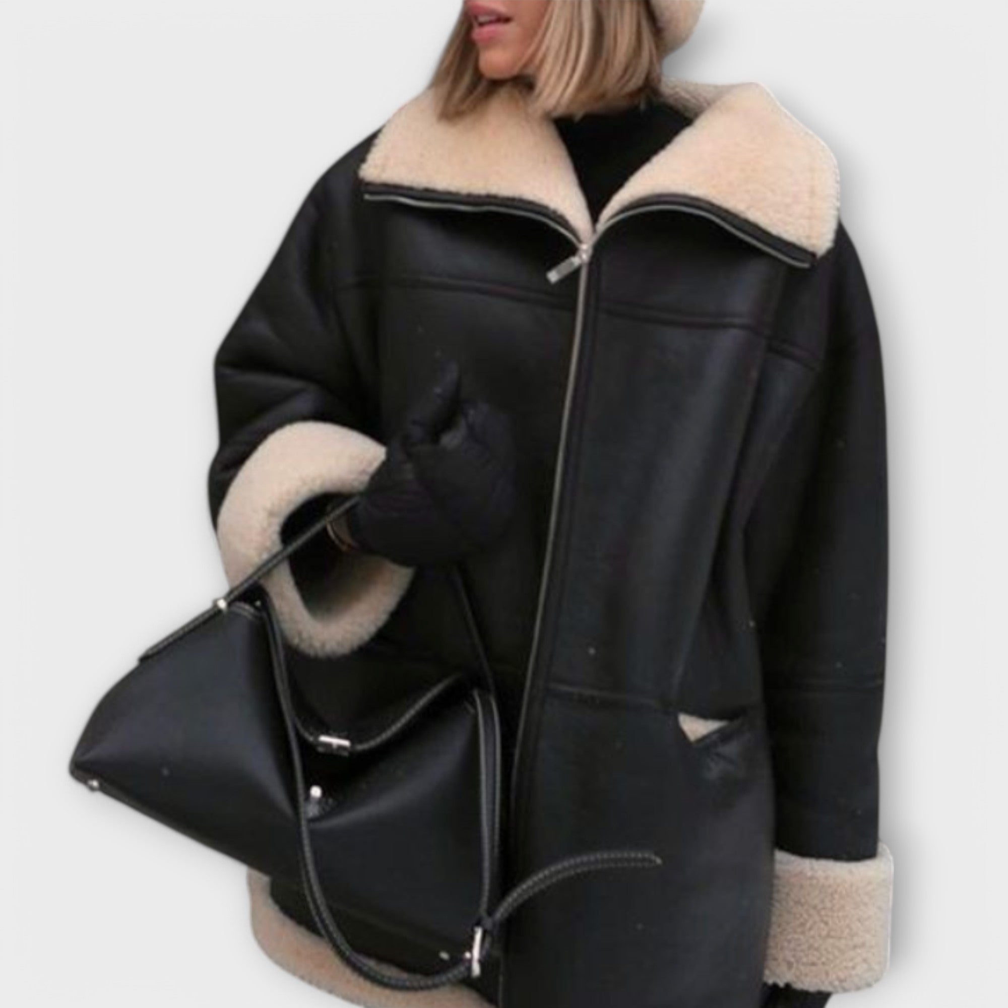 Vikka - Skórzana kurtka z pluszową podszewką