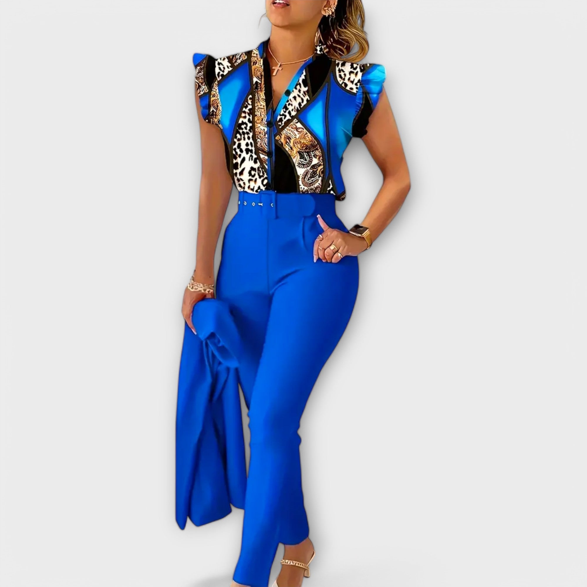 Dwuczęściowy zestaw w panterkę i jednolitym kolorze