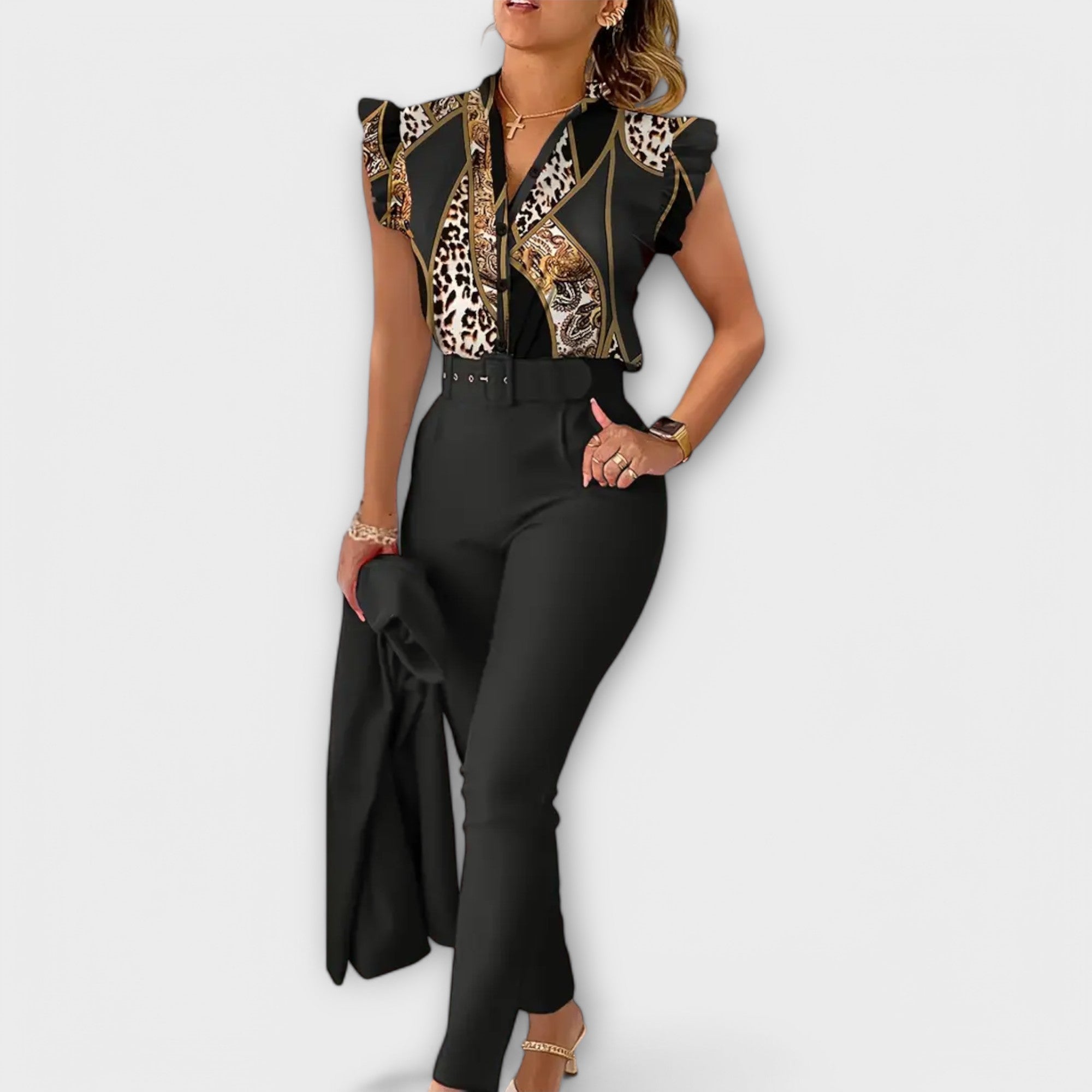 Dwuczęściowy zestaw w panterkę i jednolitym kolorze