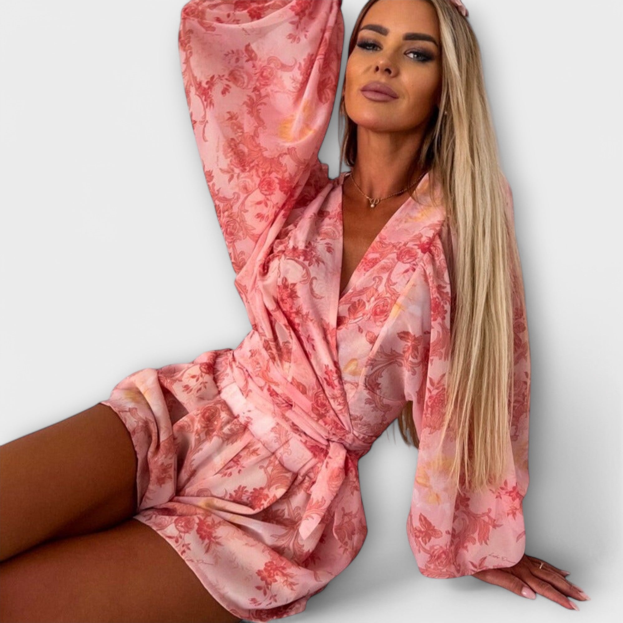 Kopertowy komplet z paskiem i długim rękawem