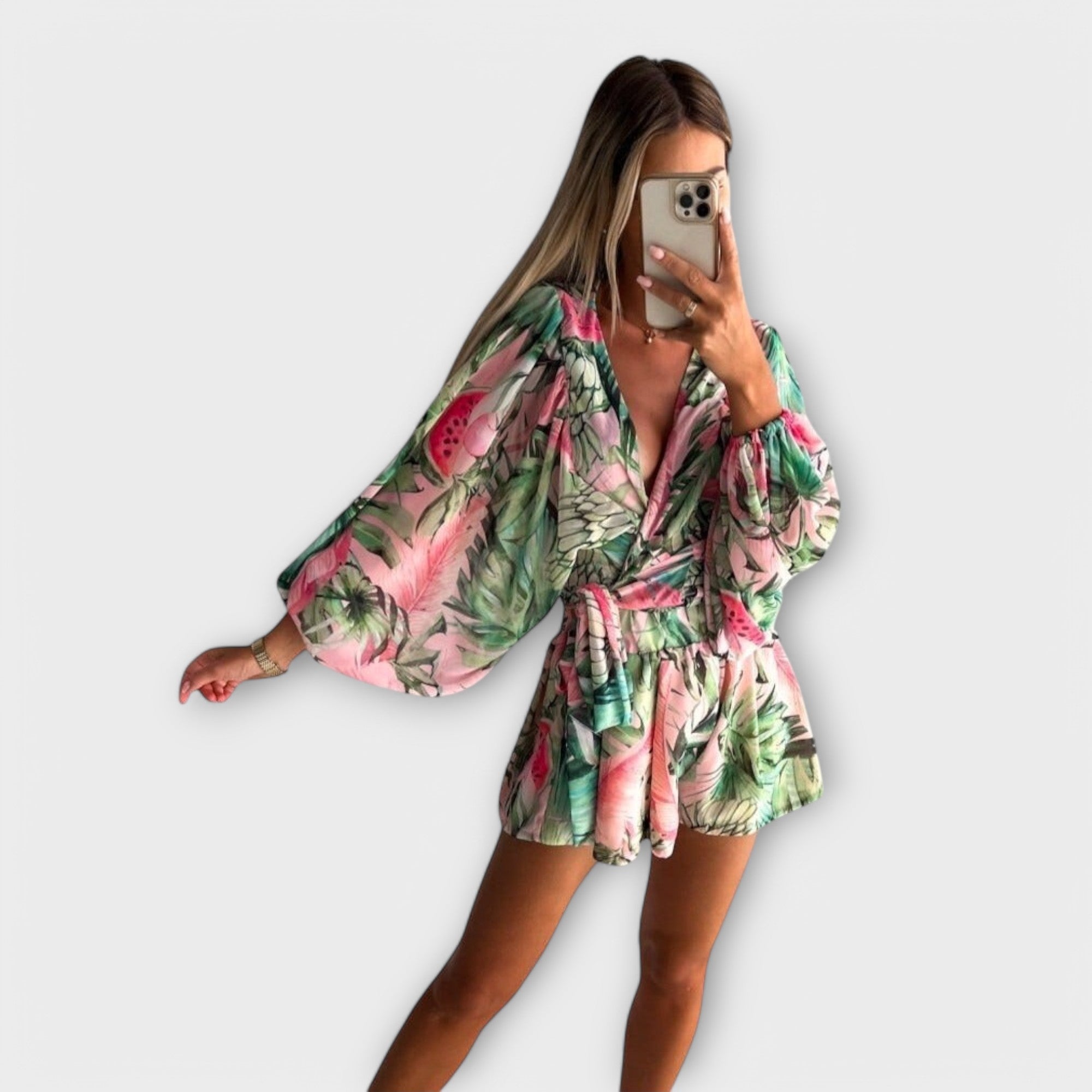 Kopertowy komplet z paskiem i długim rękawem