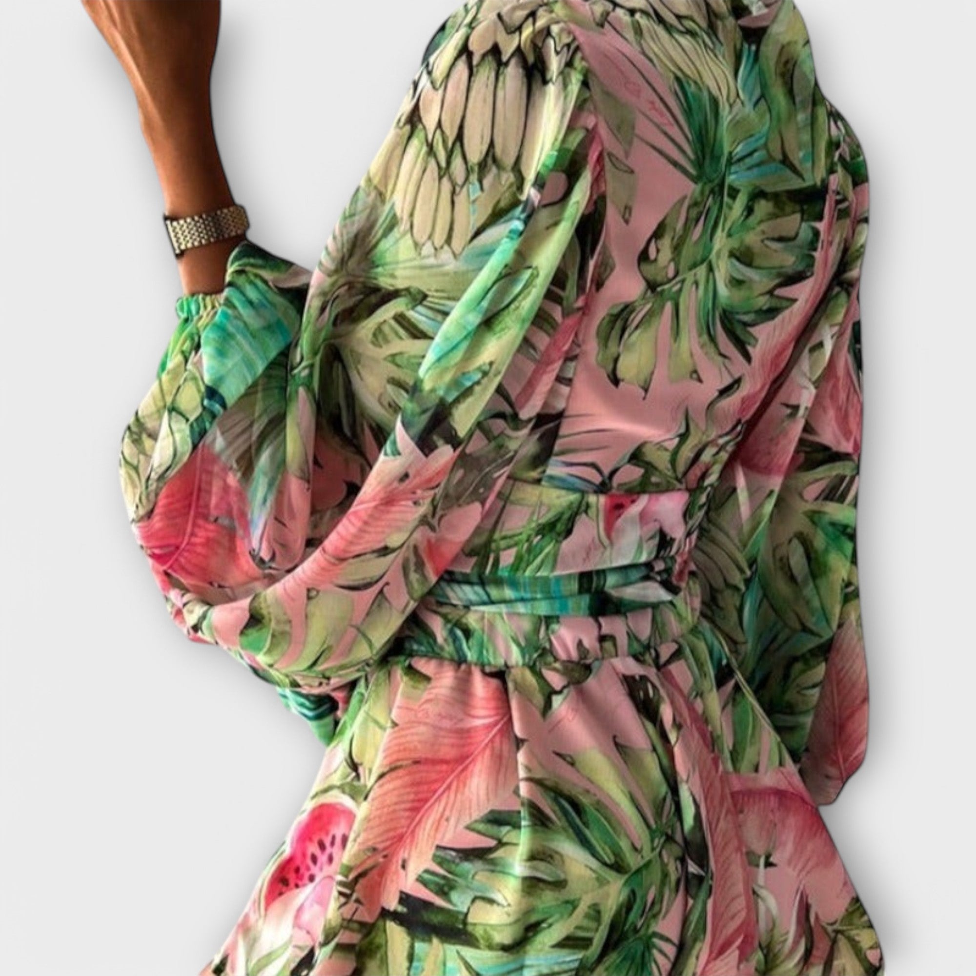 Kopertowy komplet z paskiem i długim rękawem