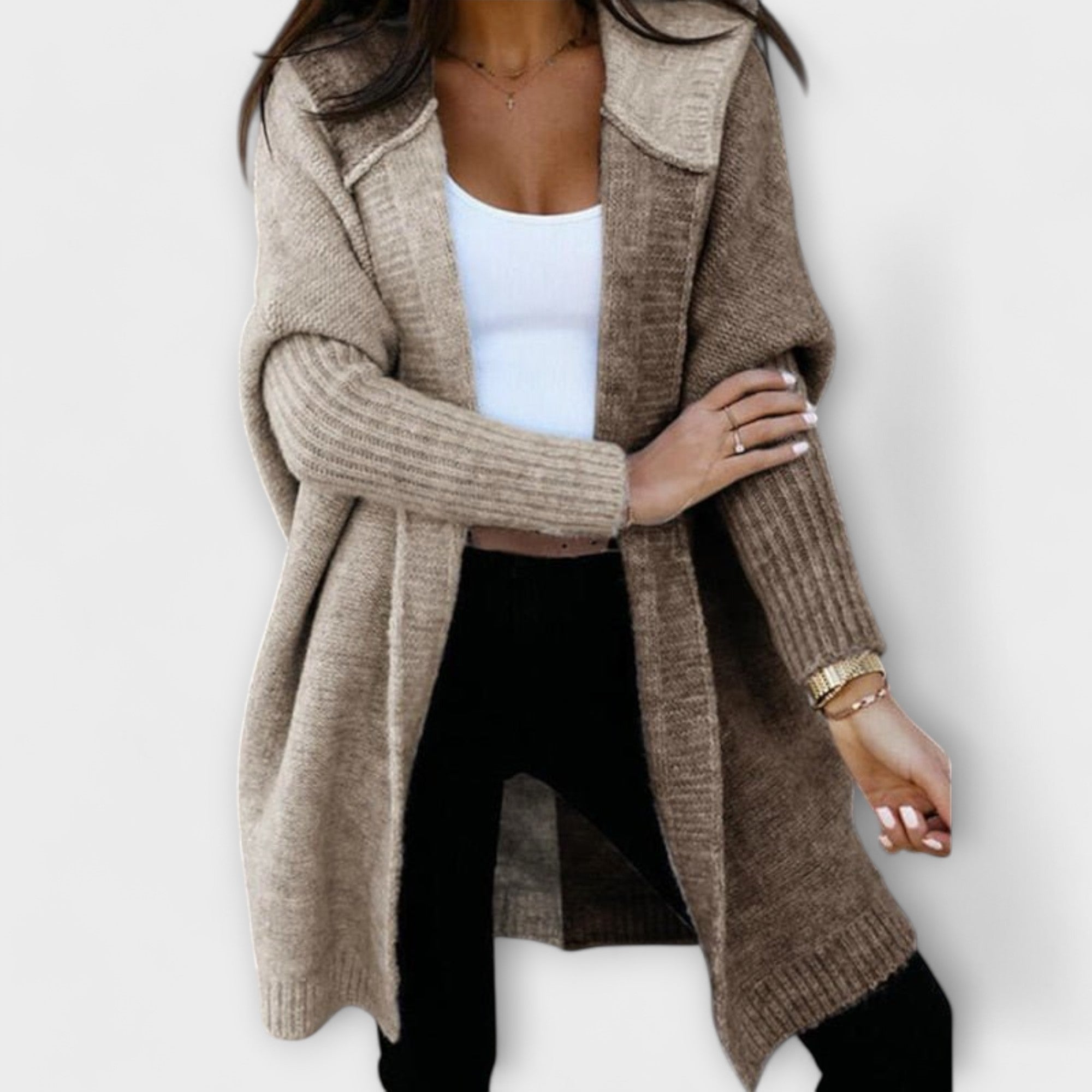 Patchworkowy dzianinowy kardigan z kapturem