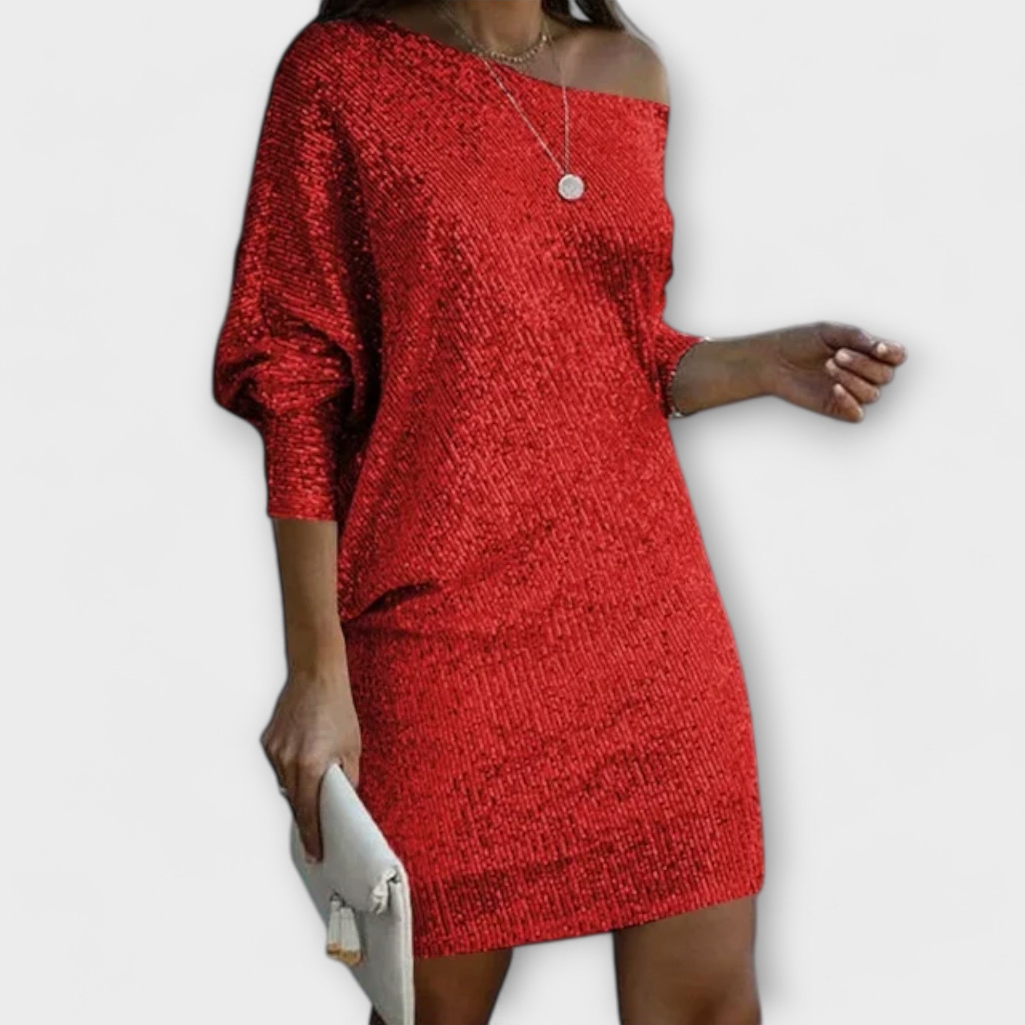 Sukienka imprezowa z cekinami i kontrastem