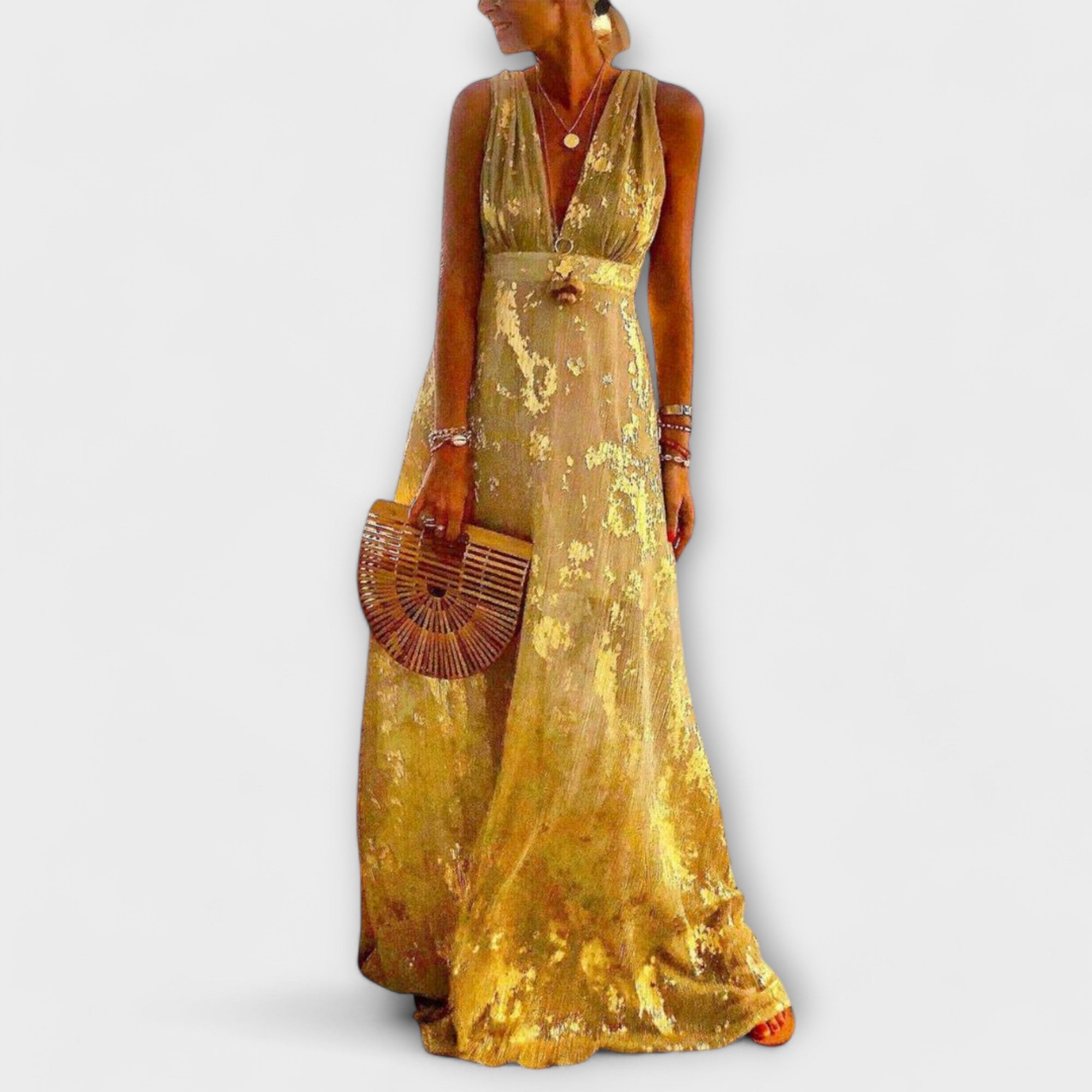 Lejąca sukienka z dekoltem w szpic