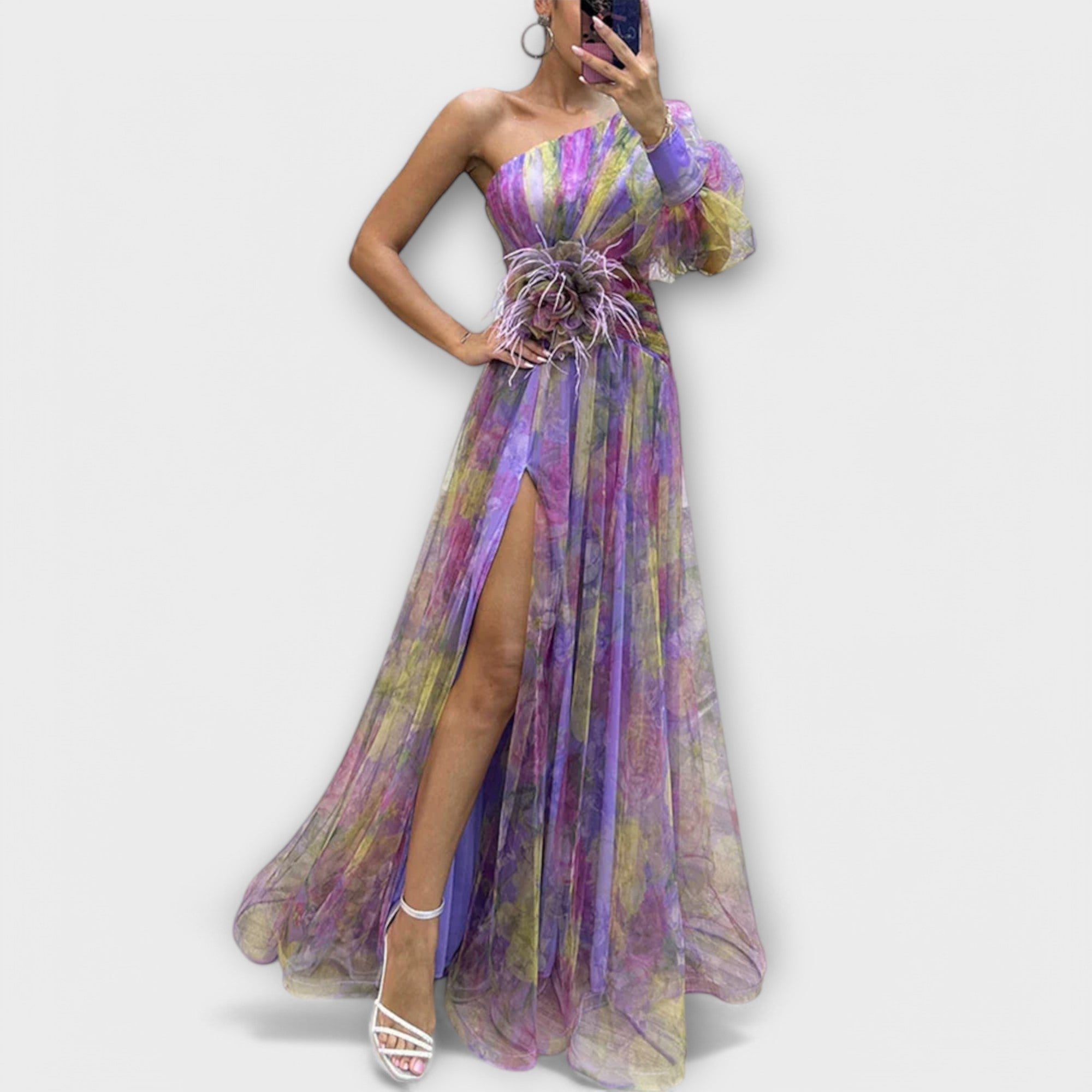 Elegancka Sukienka Wieczorowa Na Jedno Ramię Z Wysmuklającą Talią