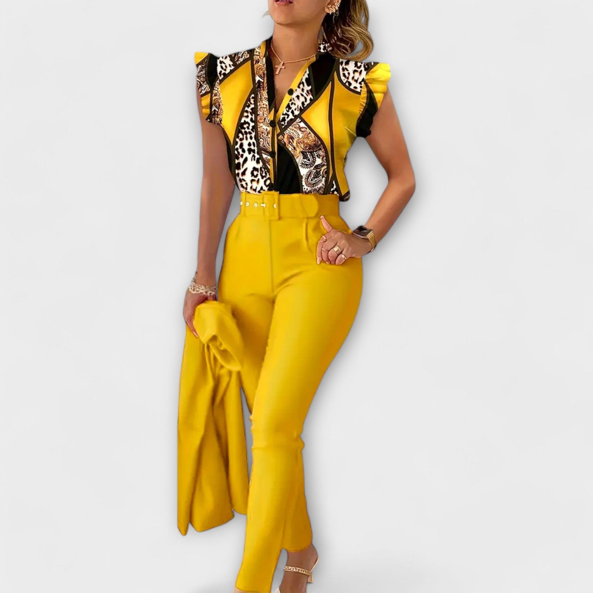 Dwuczęściowy zestaw w panterkę i jednolitym kolorze