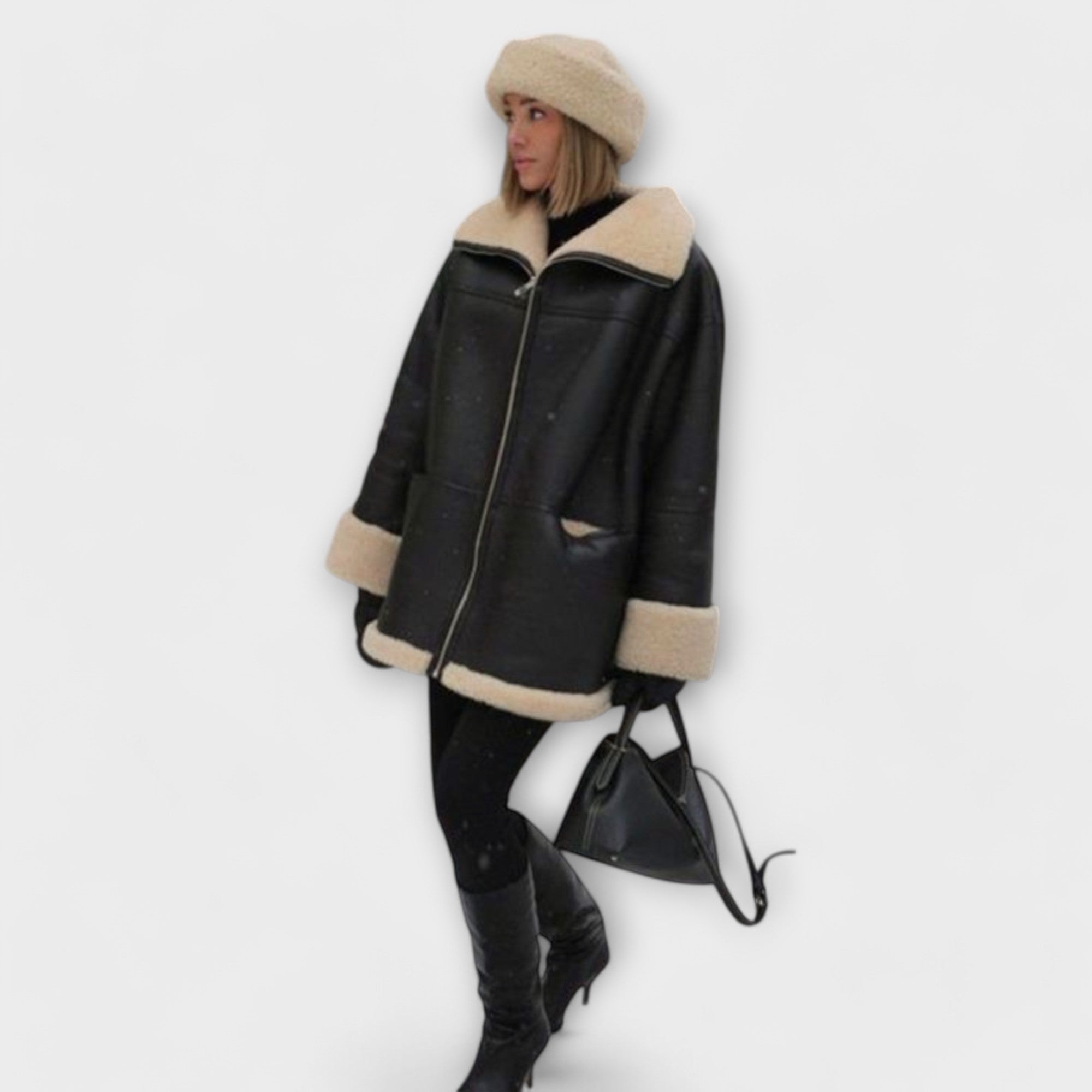 Vikka - Skórzana kurtka z pluszową podszewką