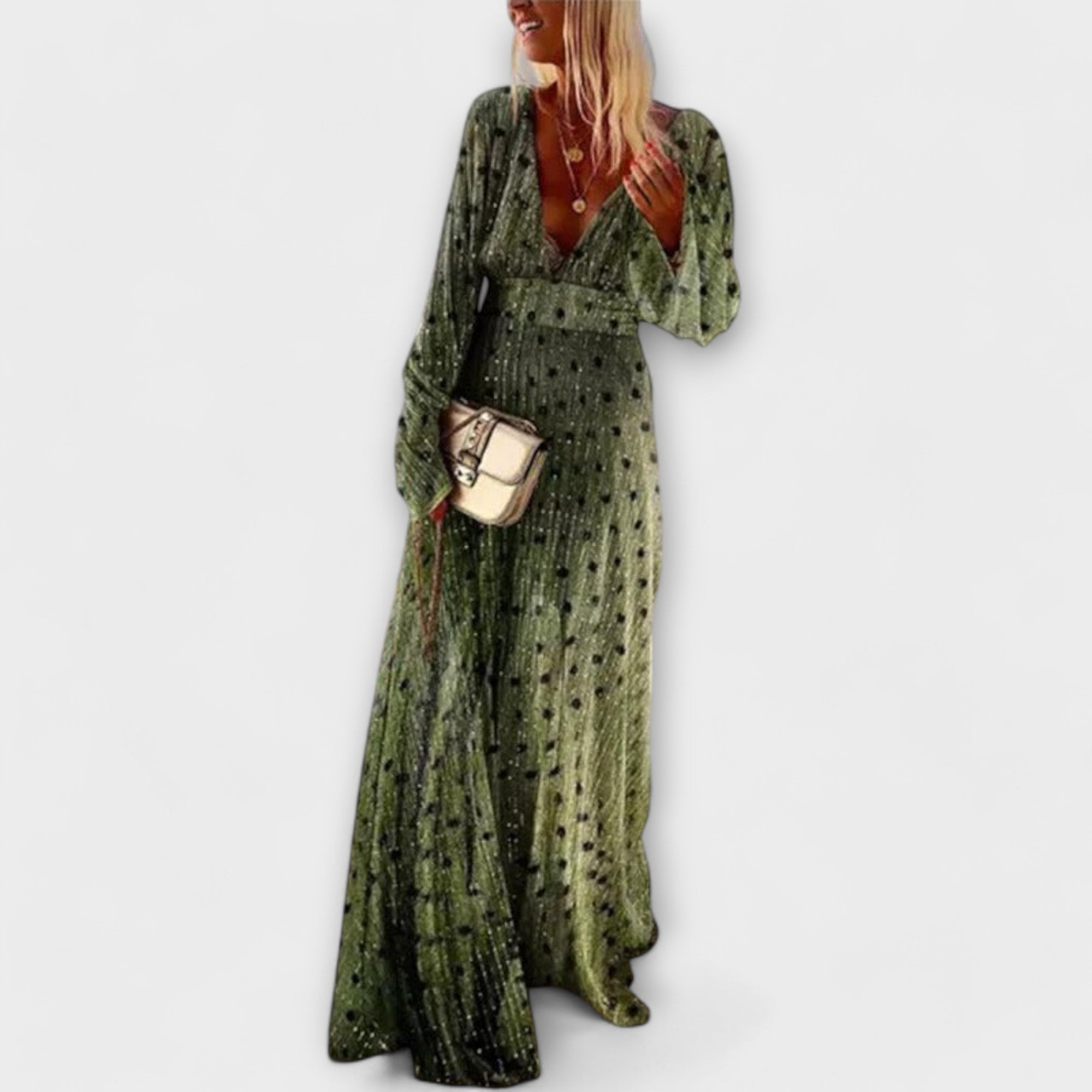 Elegancka długa sukienka z nadrukiem w kropki