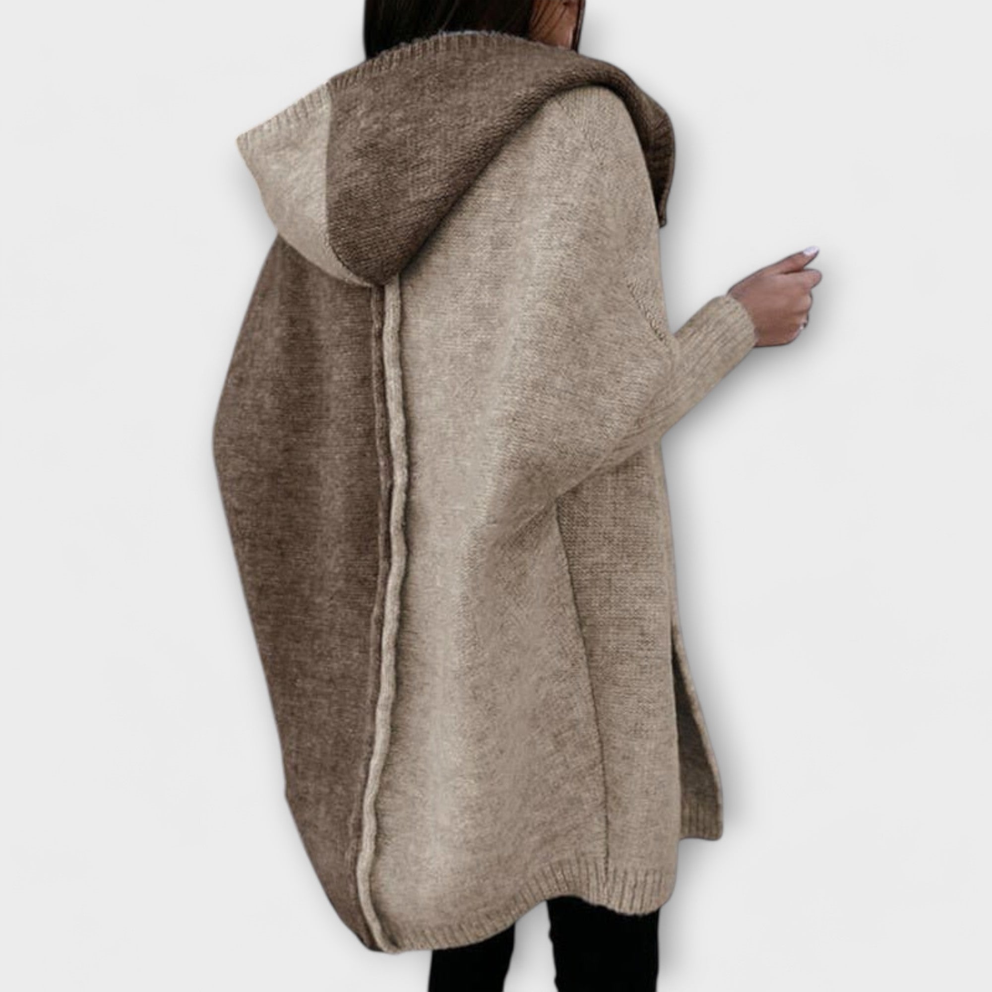 Patchworkowy dzianinowy kardigan z kapturem